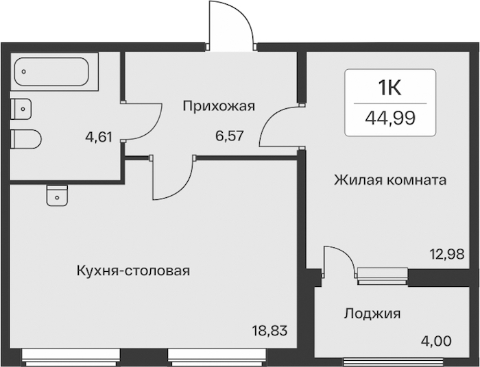 1-комнатная квартира 44.99 м², 11/11 эт., ЖК «Расцветай в Янино»